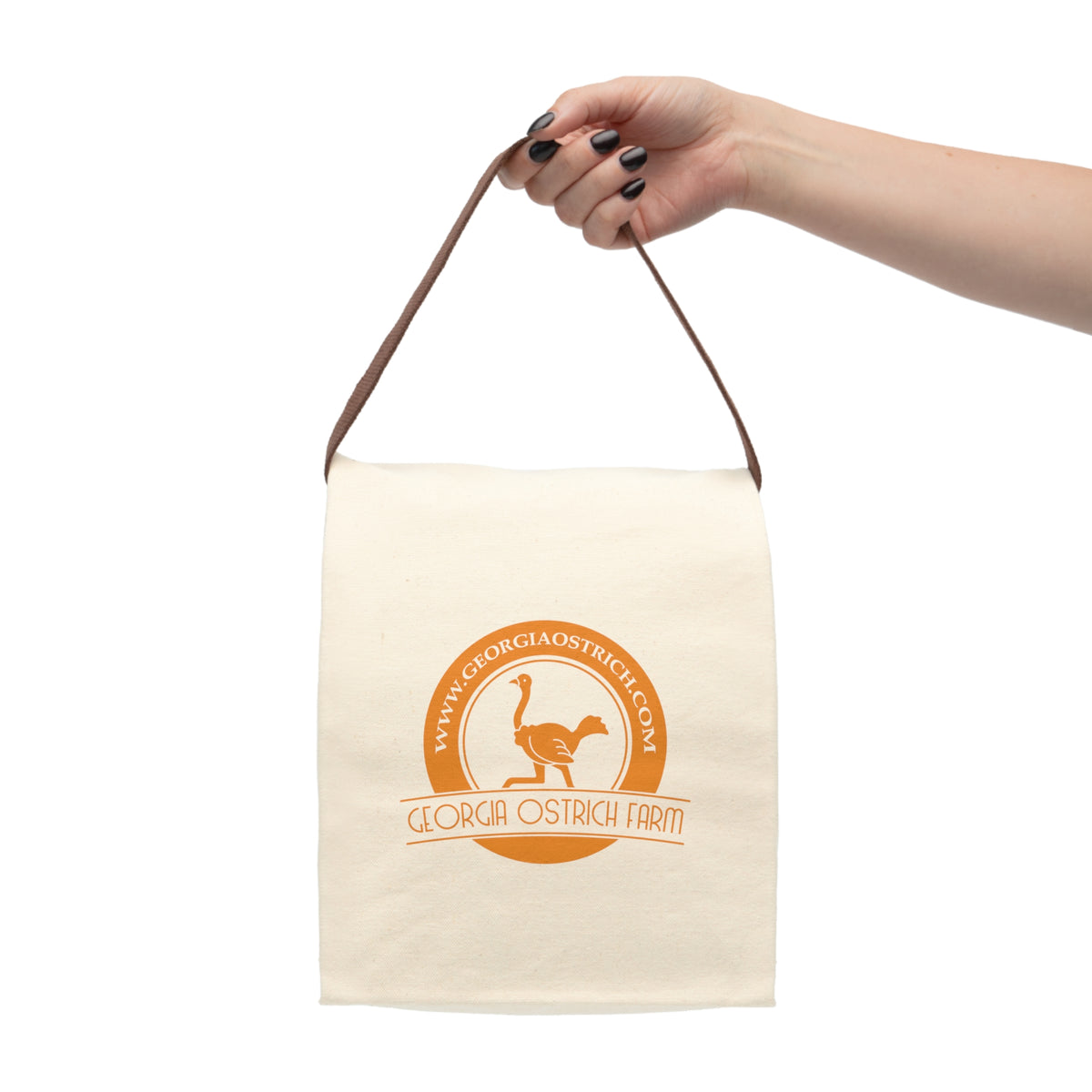 Canvas Lunch Bag — Georgia Ostrich Farm Logo Insulated Lunch Tote with Strap